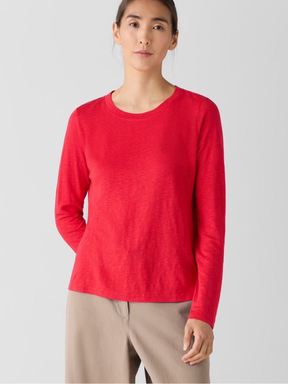 Eileen Fisher Organic Linen Jersey Crewneck Long-Sleeve Tee Size 1X Lagenlook